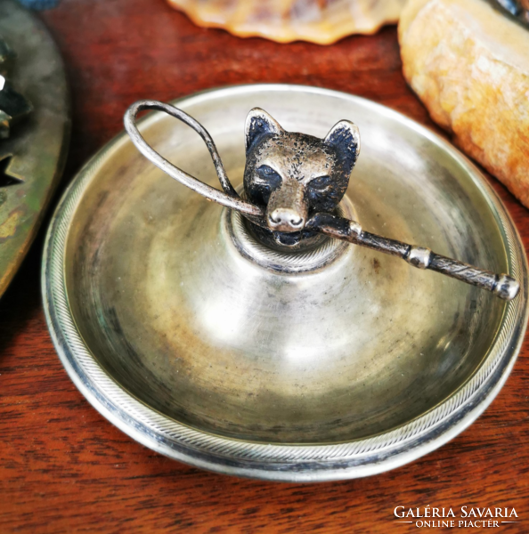 Antique bear head alpaca ashtray