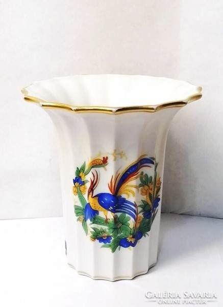 Különleges madaras mintázatú Rosenthal porcelán váza Németországból, egyedi antik műtárgy ritkaság.