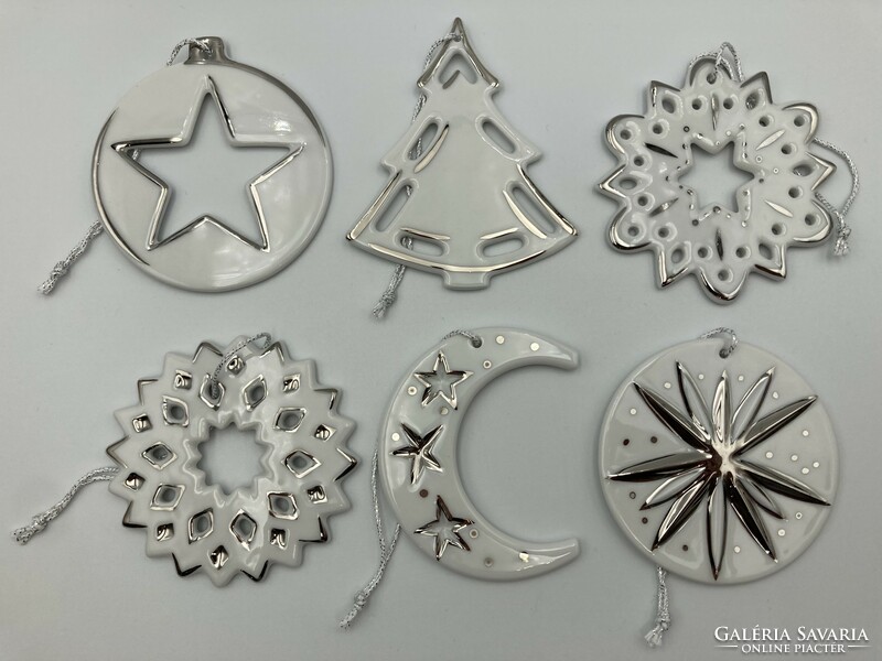 Hölóházi porcelain Christmas tree decoration set, platinum