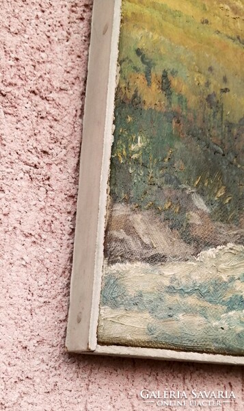 Alpesi táj rohanó patakkal, Vitange olaj-vászon festmény, ismeretlen művésztől
