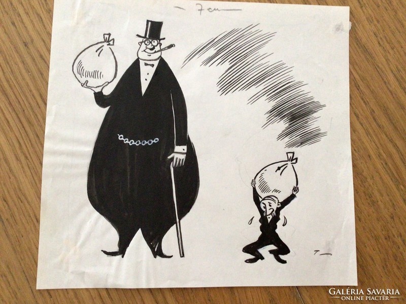 Tibor Toncz's original caricature drawing of the free mouth. For sheet 16 x 17.5 cm