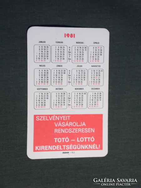Card calendar, toto lottery game, graphic artist, advertising figure, 1981, (4)