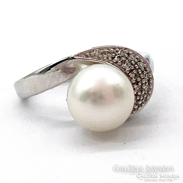 White gold ring with pearls - ek13