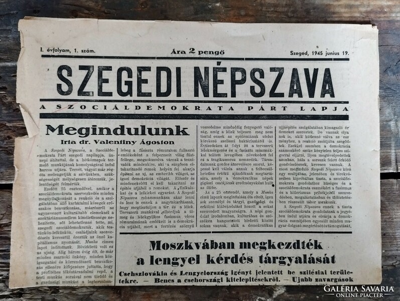 1945 június 19  /  SZEGEDI NÉPSZAVA  /  Eredeti, régi újságok, képregények, magazinok Ssz.:  26348