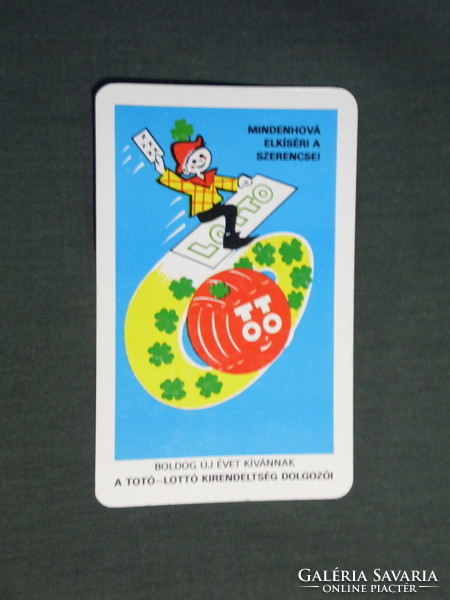 Kártyanaptár, totó Lottó szerencsejáték, grafikai rajzos, reklám figura,1981,   (4)