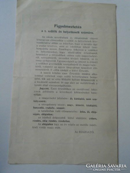 Za478.5 Notice - arad - state higher girls' school 1914-15 nagy skárna - miklószky blasovsné