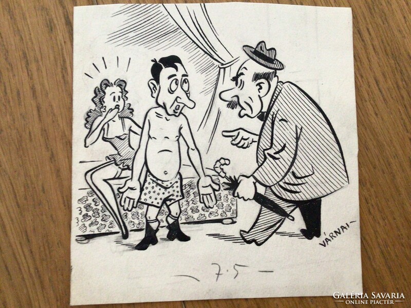 Várnai György eredeti karikatúra rajza a Szabad Száj c. lapnak 15 x 15 cm