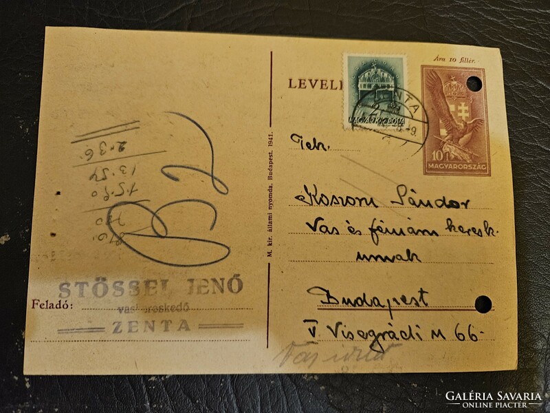 1941-es 10 fillér+2 Fillér díjjegyes levelezőlap ZENTA