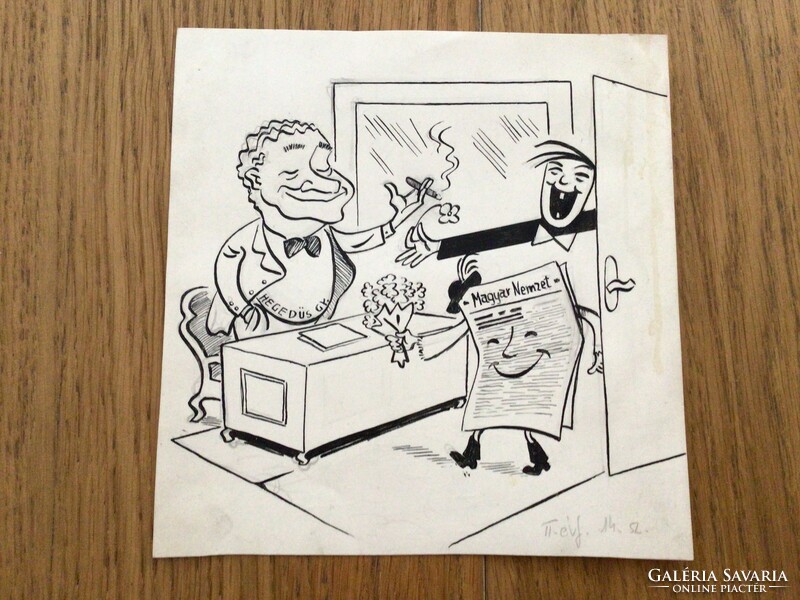 Várnai György eredeti karikatúra rajza a Szabad Száj c. lapnak 16,5 x 17,5 cm