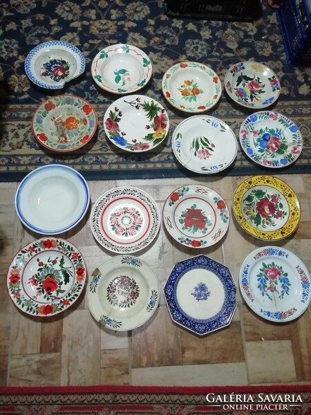 The pieces shown in the pictures from the collection of folk plates are all damaged here and there