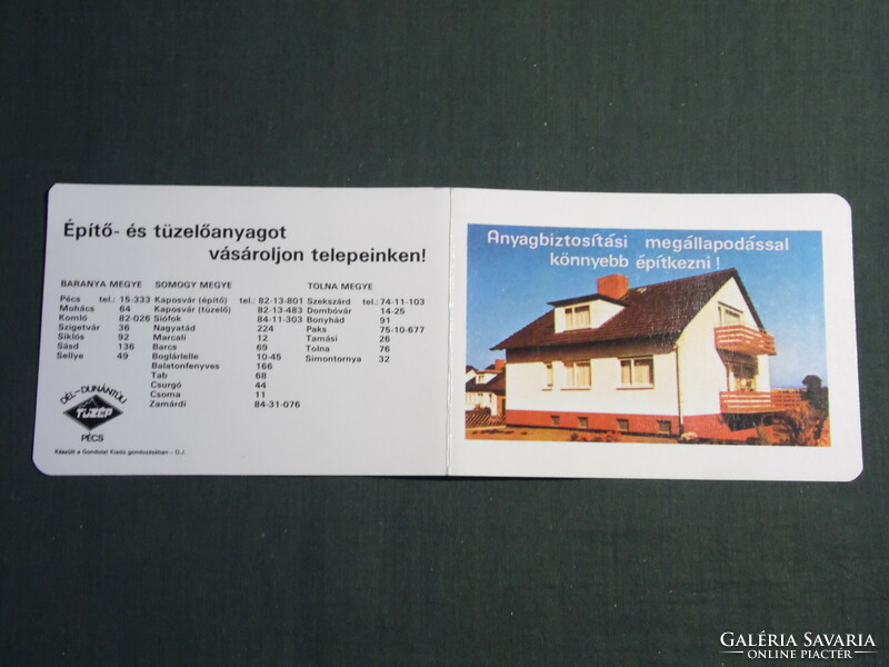 Card calendar, tüzep building materials company from Transdanubia, nest store, Pécs, family house, 1981, (4)
