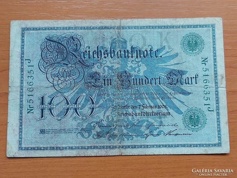 German Empire 100 Marks 1908 516.... Green stamp