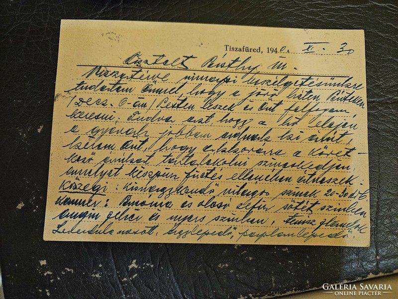 1940-es 10 Fillér levelezőlap Tiszafüred