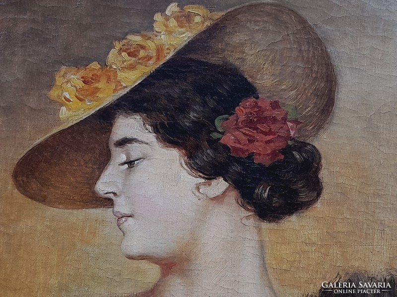 Burghardt Bélaváry Rezső női portré festmény, 69 x 56 cm
