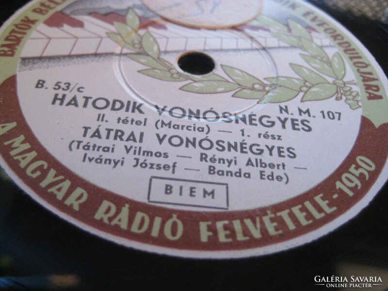 Gramafon lemez  , Tátrai vonósnégyes  Biem  , 1950 Bartók halála  5. évfordulójára