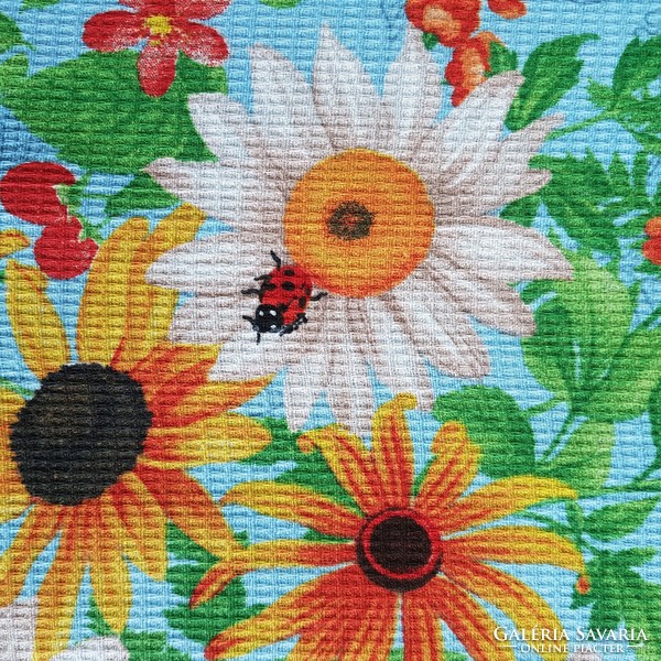 New, custom-made floral, ladybug-patterned cotton kitchen towel, tea towel