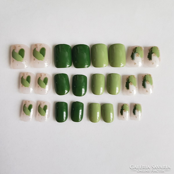 24Pcs Square DIY Nail Art Kit with Liquid Glue - Green