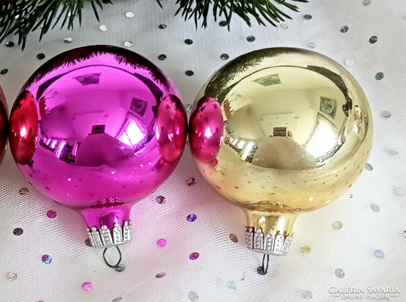 Soproni üveg színes gömb karácsonyfa dísz 2db együtt 6.5-7cm