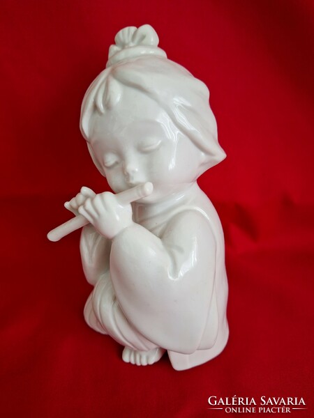 Art deco, white porcelain flute girl statue