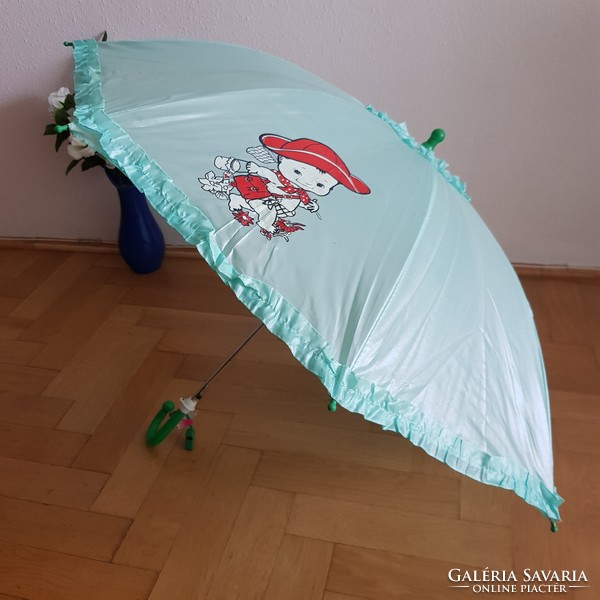 New, baby pattern ruffled semi-automatic children's umbrella with whistle - mint red