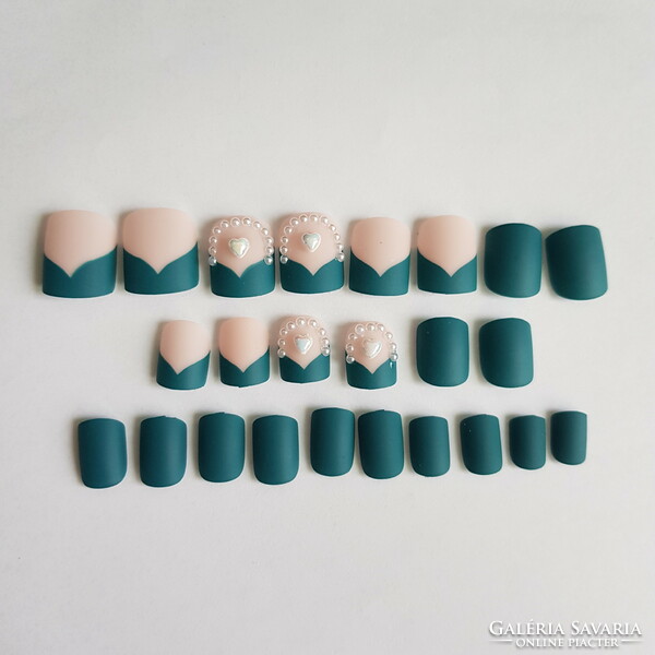 24 pcs square DIY artificial nails set with liquid glue - green - pearl