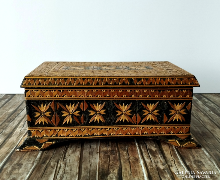 Old folk art wooden chest, treasure box