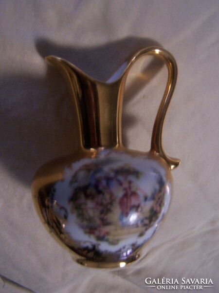 Decorative jug with a rococo scene, gilded porcelain, marked, flawless m 10.5 cm