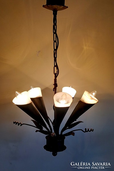 Murano marked wrought iron chandelier negotiable art deco design