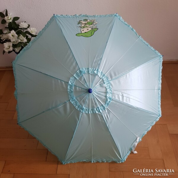 New, baby pattern ruffled semi-automatic children's umbrella with whistle - blue-green