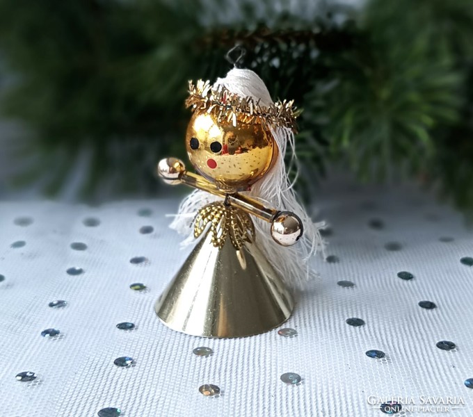 Régi Gablonz üveg és fólia  karácsonyfa dísz angyalka 5cm