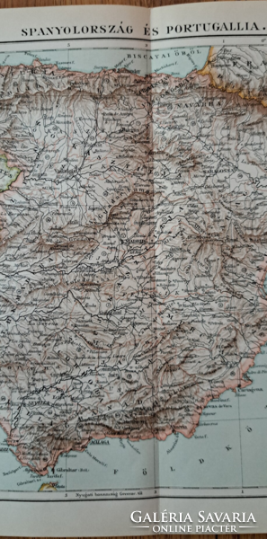 "Spanyolország és Portugália térképe" cca 1900  A Pallas Nagylexikon térkép melléklete
