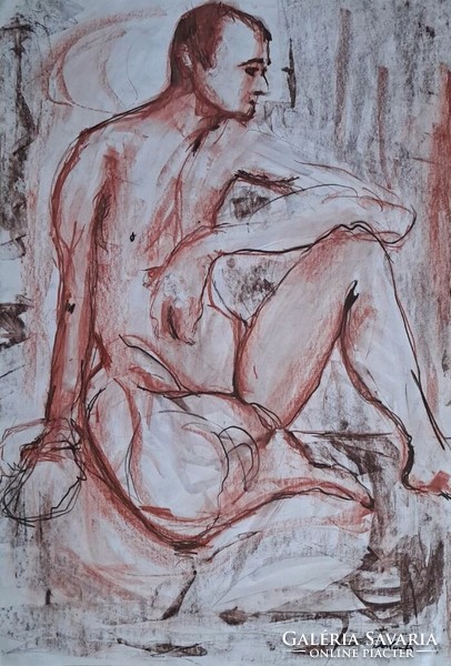 XX. Size: male nude. Red chalk paper. Size: 40x50 cm.