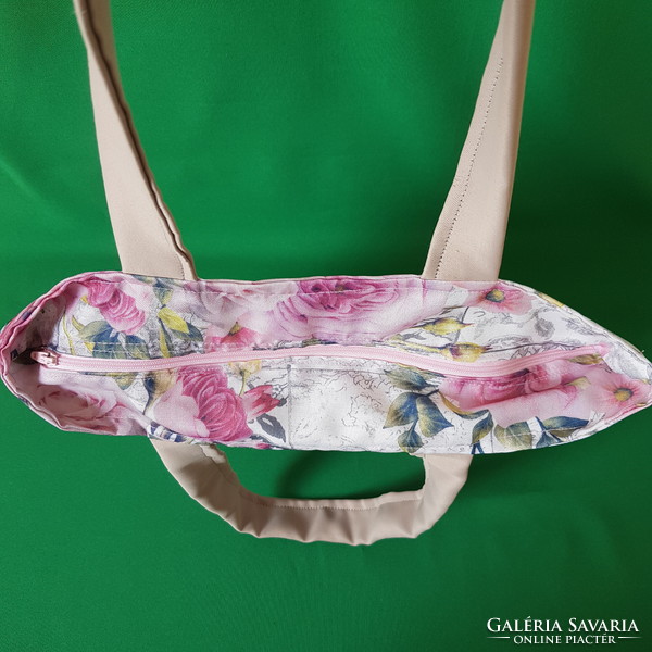 New, custom-made, rose-patterned handmade shoulder bag, shopping bag