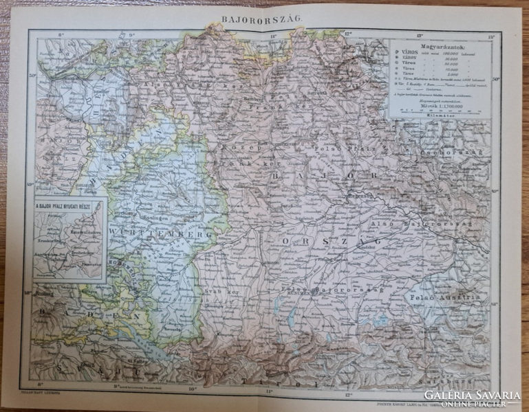 "Bajorország térképe" cca 1900  A Pallas Nagylexikon térkép melléklete