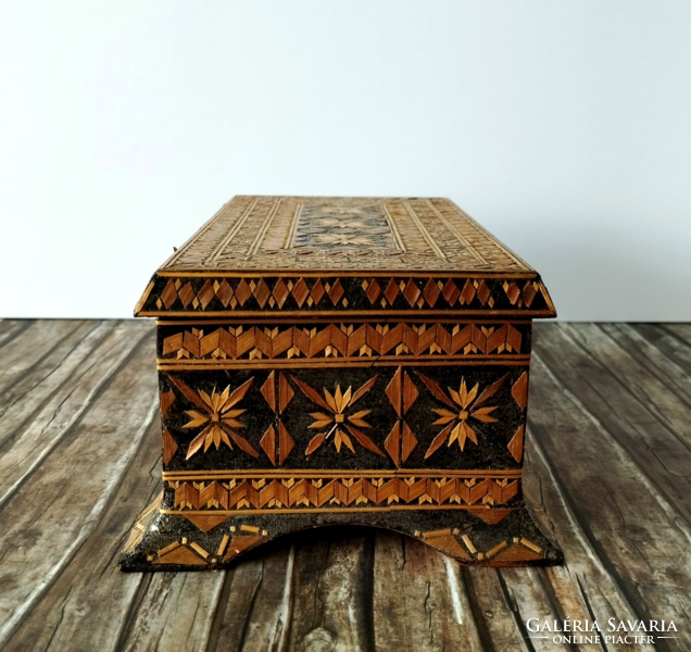 Old folk art wooden chest, treasure box