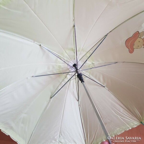 Új, Baba mintás fodros félautomata gyerek esernyő síppal – almazöld-piros