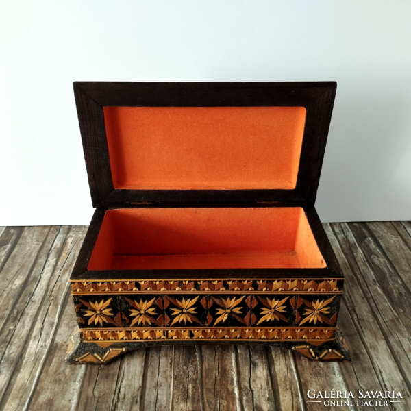 Old folk art wooden chest, treasure box