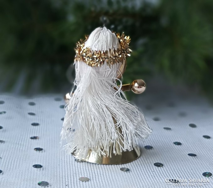 Old tapestry glass and foil Christmas tree ornament angel's neck 5cm
