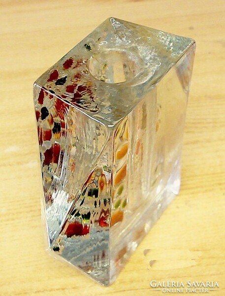 Öntött üveg gyertyatartó relief matyó mintával, Walther Glass Német kézműves munka