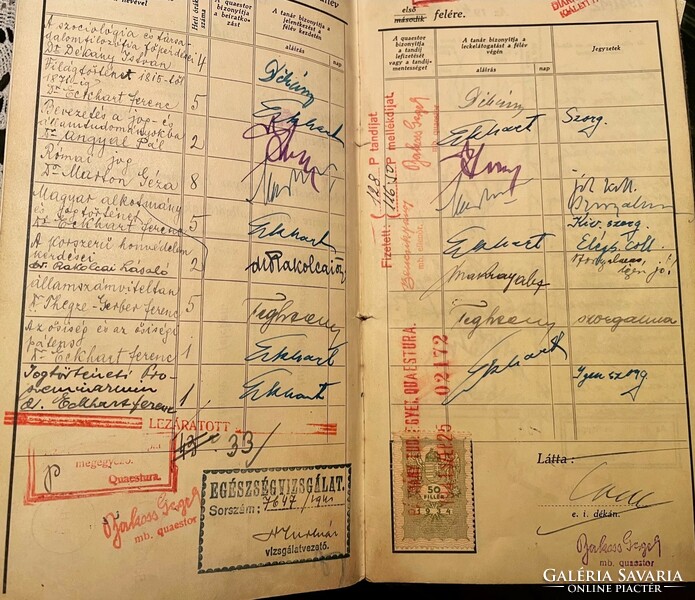 Textbook 1940s - with the signatures of the classics of Hungarian legal literature