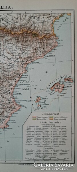 "Spanyolország és Portugália térképe" cca 1900  A Pallas Nagylexikon térkép melléklete