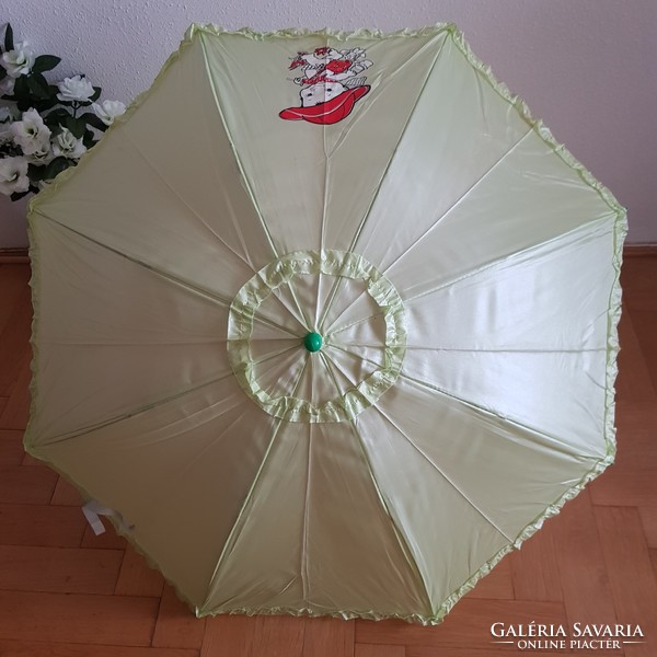 New, baby pattern ruffled semi-automatic children's umbrella with whistle - apple green-red