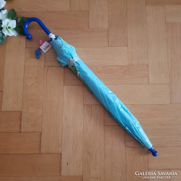 New, baby pattern ruffled semi-automatic children's umbrella with whistle - blue-green