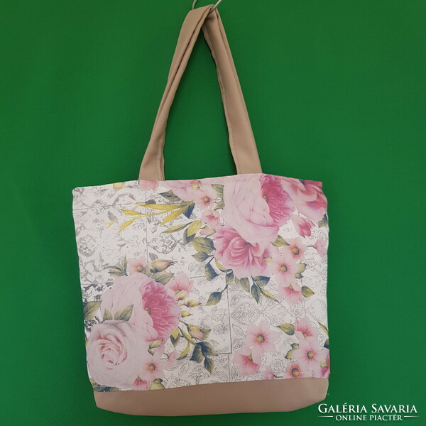 New, custom-made, rose-patterned handmade shoulder bag, shopping bag