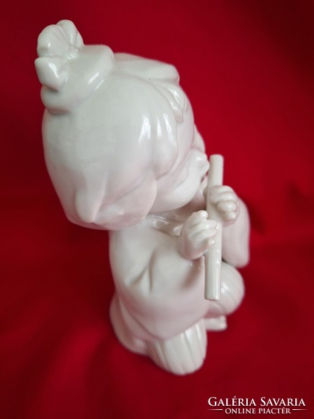 Art deco, white porcelain flute girl statue