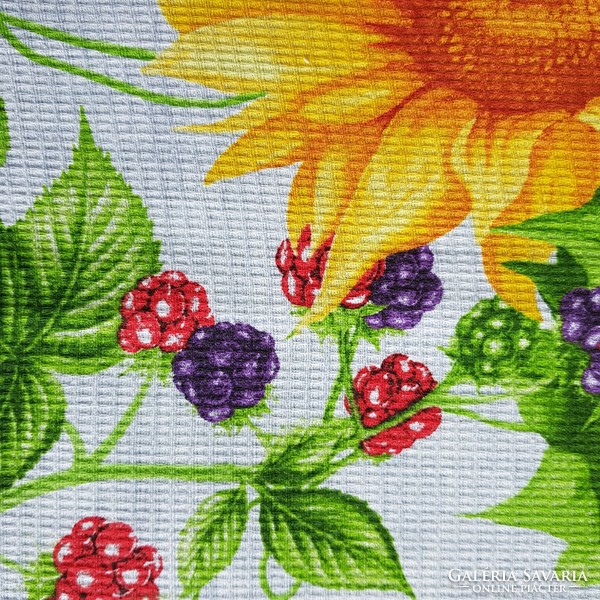 New, custom-made sunflower, blackberry patterned cotton kitchen towel, tea towel