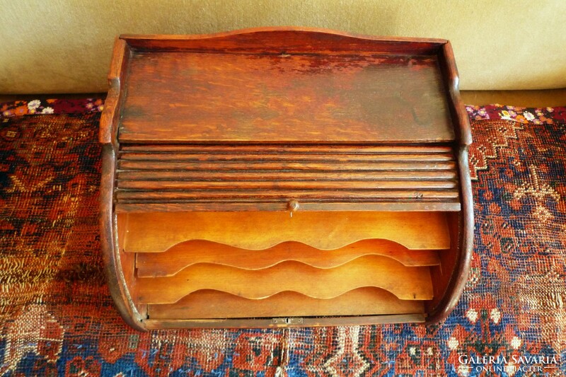 Antik rolós szekrény redőnyös szekrény XIX.sz. vége íróasztali kellék polcos szekrényke