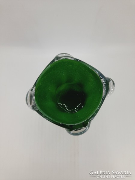 Thick-walled green glass vase 14 cm