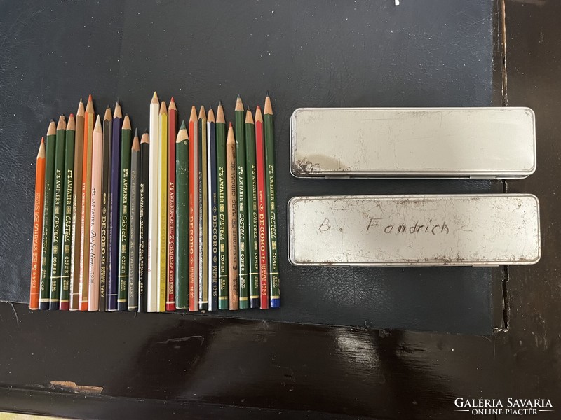 2 faber castell metal boxes + 24 colored pencils faber staedtler etc. 60s-80s