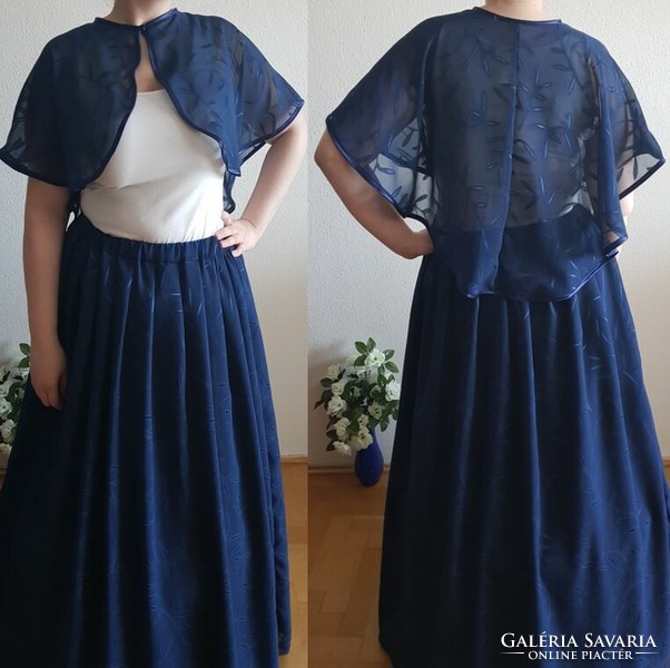 New Custom Made Satin Trim Navy Blue Embroidered Muslin Cape Short Robe